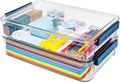 CATOOMUU Portable Plastic Project Case - 5.5qt Clear Stackable Storage Box for A4 Files & Crafts