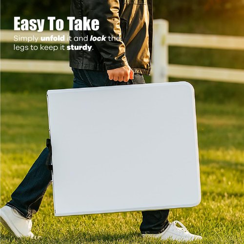 Luonty 4ft Folding Table - Heavy Duty with Handle Portable Plastic Foldable Table for Indoor/Outdoor Events, Camping, Parties, and More – Sturdy Steel Legs, Compact & Easy to Store (4 FT)