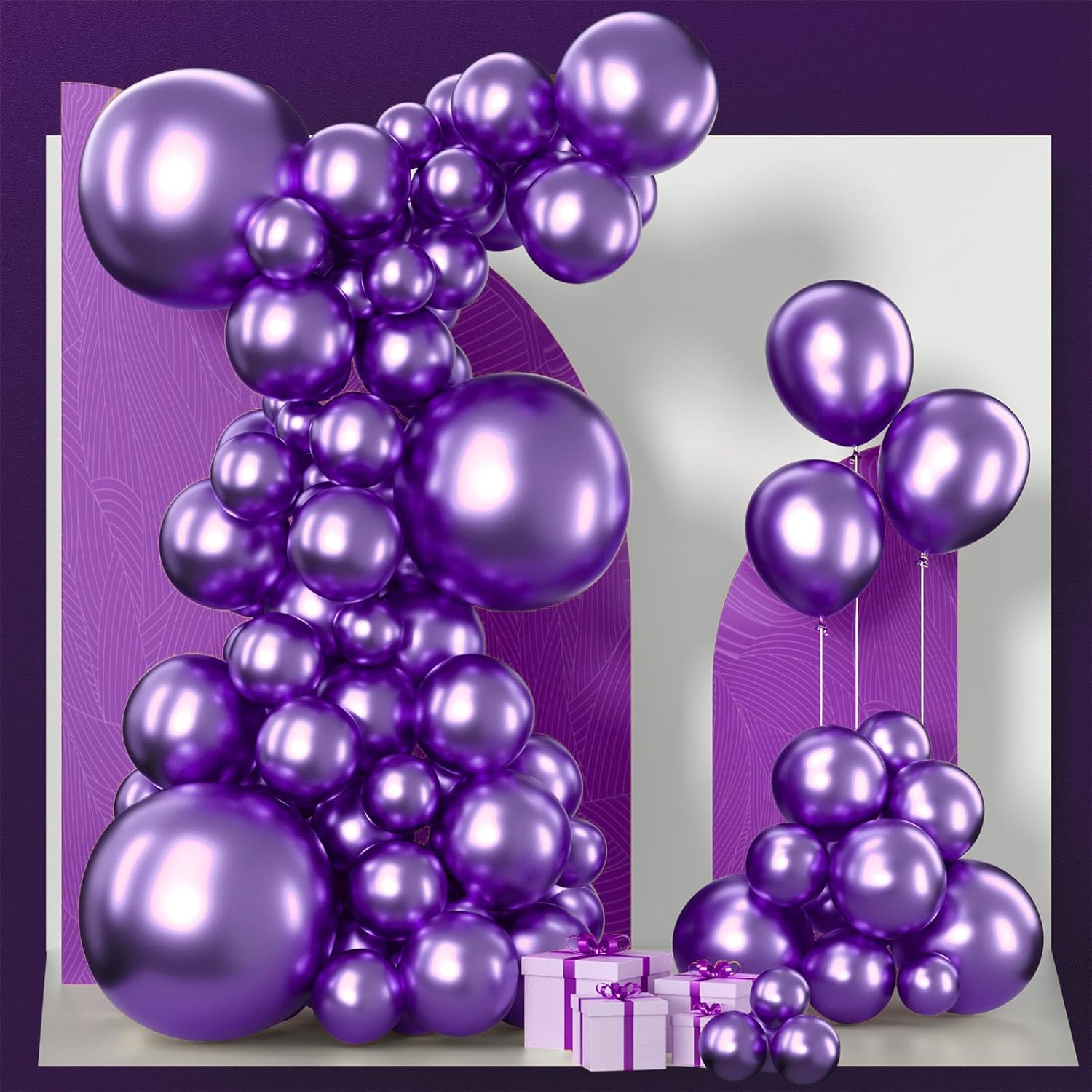 PartyWoo Metallic Purple Balloons - 100pcs Chrome Purple Balloon Arch Kit for Graduation & Birthday Celebrations | 18", 12", 10", 5" Sizes