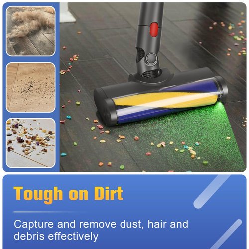 FUNTECK LED Soft Roller Cleaner Head Compatible with Dyson V11 V10 V8 V7 Vacuum Cleaners, Illuminating Hidden Dust and Debris and Ideal for Smooth Hard Floors
