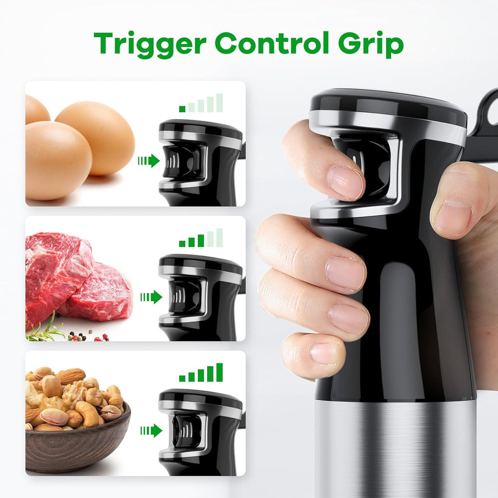 Turelar Immersion Blender - 1100W Handheld Stick Mixer with Variable Speed | Includes Chopper, Whisk & Frother - Black