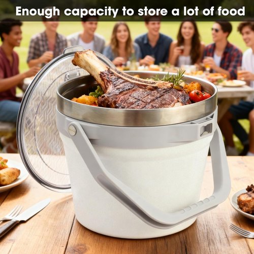 COKTIK 7L Insulated Ice Bucket with Lid，Double Wall Vacuum Stainless Steel Beverage Bucket Keeps Frozen Longer，Holds 6 Longnecks or 3 Bottles of Wine，for hot food, Large Parties(No Accessories, White)