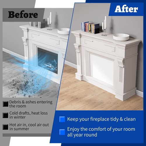 Wintcomfort Fireplace Cover, 3-Layer Insulation Fireplace Draft Blocker with Strips, Inside Fireplace Draft Stopper Stops Heat Loss & Keep Drafts Out, Covers Up to 39" x 55" Fireplace, White Surface