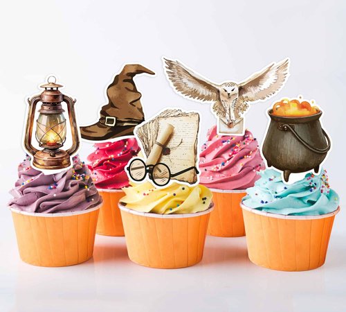 48PCS Wizard Cupcake Toppers，Magical Party Cake Decorations for Birthday Baby Shower Party Themed Supplies