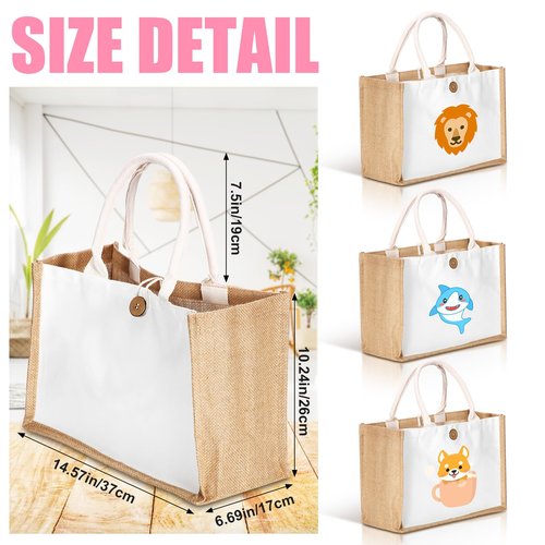 Sweetude 18 Pack Sublimation Jute Tote Bag Blanks Burlap Beach Bag with Handles Reusable DIY Canvas Gift for Bridesmaid(Yellow)
