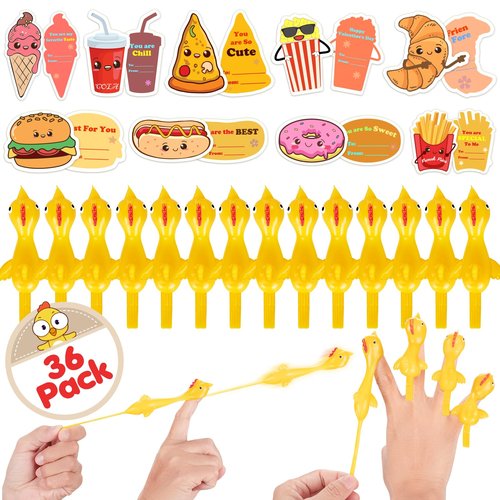 Bstoyder Valentines Day Gifts for Kids, 36 Pack Valentines Cards for Kids School with Slingshot Chicken Toys, Finger Toy for Boys Girls,Valentines Classroom Exchange Gift for Party Favors