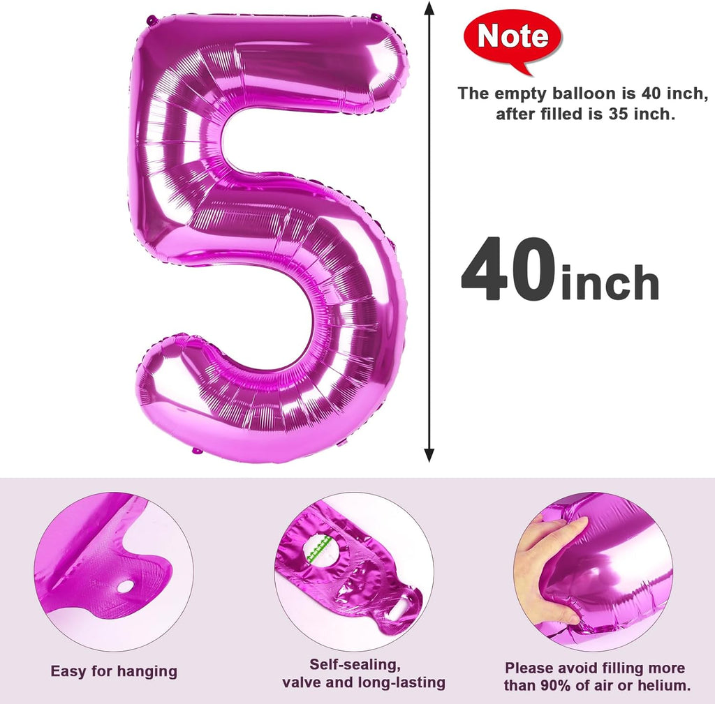 Skiennix 40-Inch Balloon Numbers - Big Rose Purple Birthday & Wedding Party Decor | 5 Balloons