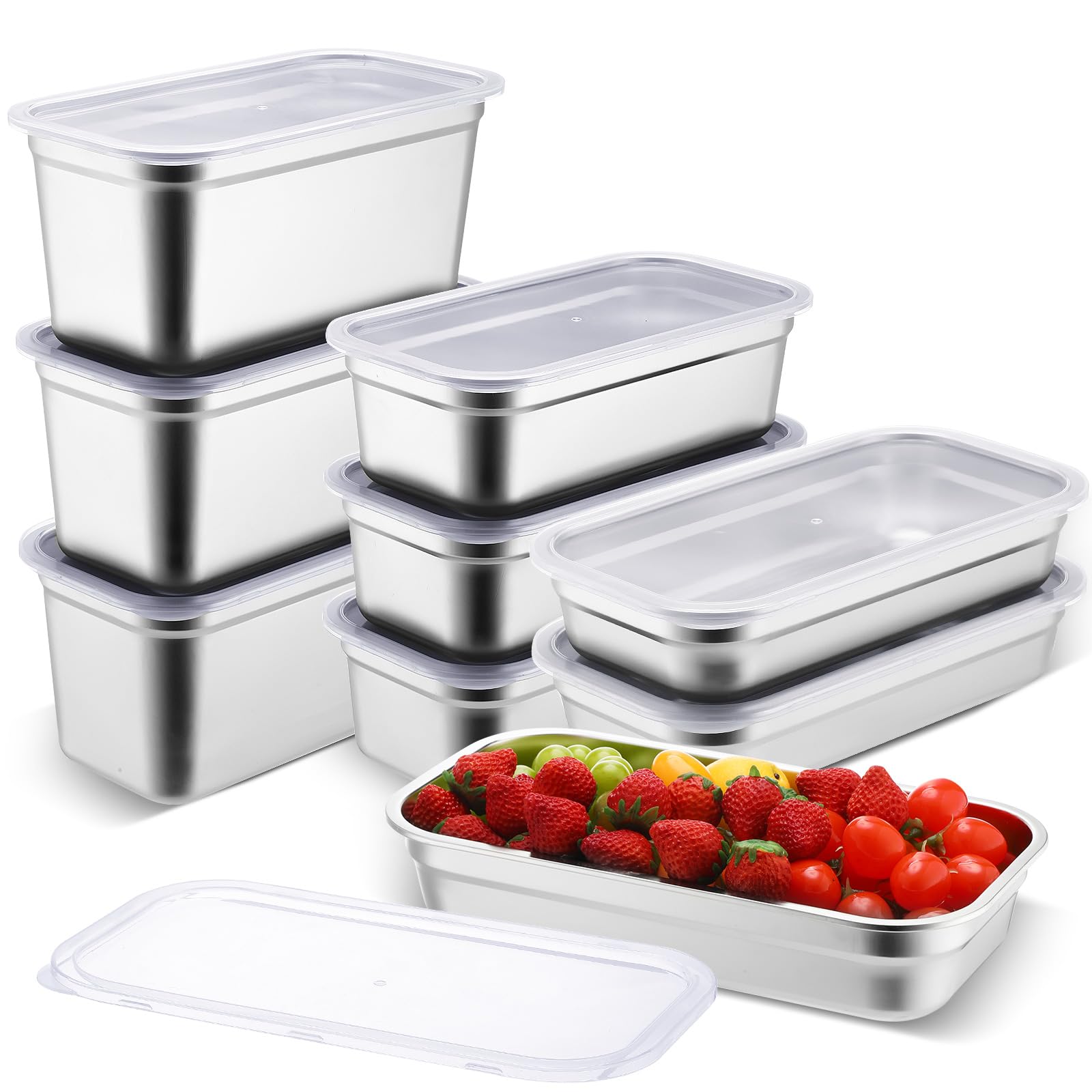Suttmin 9 Pcs Stainless Steel Food Storage Containers with Lids 1/3 Size Hotel Pans Steam Table Pan Metal Meal Food Containers for Restaurant Stackable Kitchen Freezer Buffet, 2.5/4/6 Inch Deep