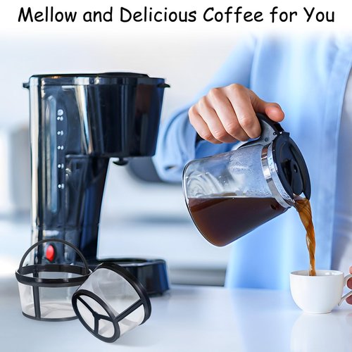 4 Pcs Reusable Coffee Filter with Handle Basket-Style Filter Fits Coffee Makers and Brewers Replaces Your Paper Strainer for Most 4-5 Cup Basket Machine