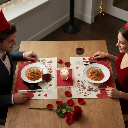 Inisajace Valentines Day Placemats Set of 4, Happy Valentine's Day Cat and Love Heart Placemats Decorations, Table Mats for Home Party Kitchen Dining Decor (12x18 Inch)