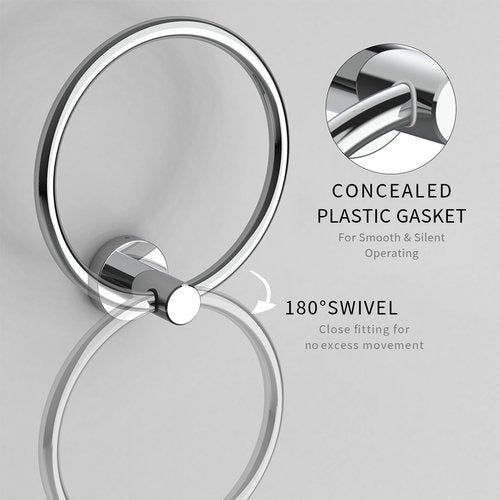 RARXTR Chrome Hand Towel Holder for Bathroom Kitchen Towel Ring Modern Rounded Base Wall Mount SUS304 Stainless Steel