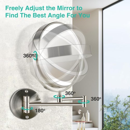 30X/1X Lighted Makeup Mirror with Magnification, 8.5inch 3000mAh Rechargeable Magnifying Mirror with Light, 3 Color Lights,Touch Dimmable,Extended Arm 360 Rotation Wall Mounted Makeup Mirror