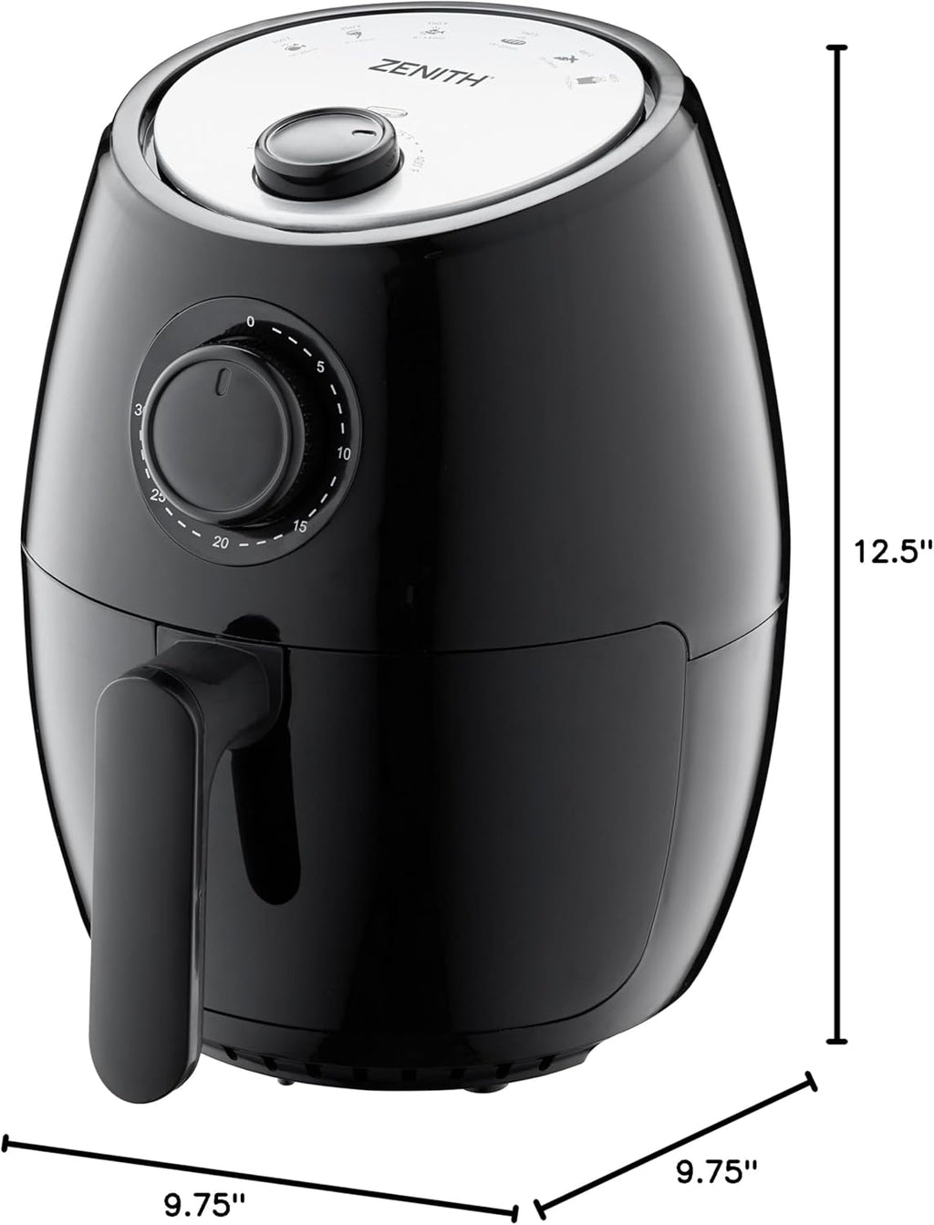 Zenith AirMax Compact Air Fryer - Healthy Cooking with Adjustable Temperature Control, 2.1 Qt, Black