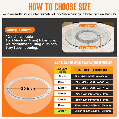 Lazy Susan Hardware, Heavy Duty Lazy Susan Bearing & Swivel Turntable - 20 Inch Rotating Bearing Plate for Round Dining Table, Smooth Swivel Mechanism