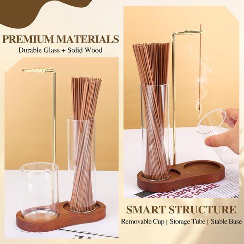 2 in 1 Incense Holder for Sticks with Glass Ash Catcher, Anti-Ash Flying Upside Down Insence Stick Burner, Modern Vertical Inscents-Sticks Holder for Yoga Spa Meditation Home Decor