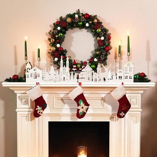 Colingmill 32-Inch Christmas Tabletop Decoration | Wooden Church & Elk Signs for Farmhouse Decor