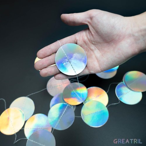 GREATRIL Iridescent Party Dots Garland - Round Shape Decorative Strings for Birthdays & Anniversaries - 4 Pack