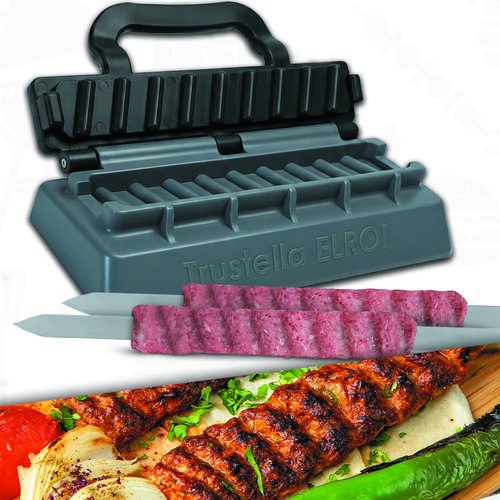 Trustella Heavy-Duty Kebab Maker – Premium Durable Food-Grade Plastic with Reinforced Hinges & Enhanced Handle – Easy to Use Perfect Kebabs Maker for BBQ, Grilling, and Family Gatherings (Black)