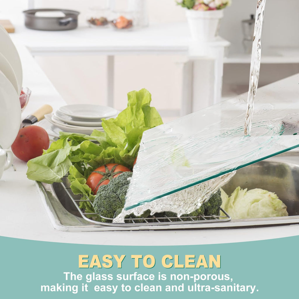 VASUHOME Large Tempered Glass Cutting Board for Kitchen - 18x24 Inch Clear Cutting Board for Countertop - Scratch, Heat, and Shatter Resistant - Easy to Clean and Durable