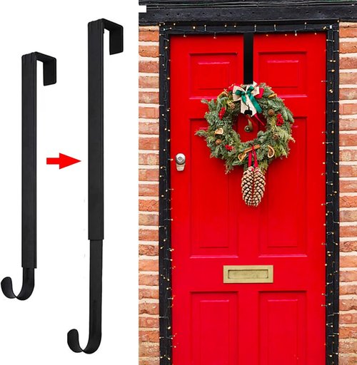 GP Life Wreath Hanger - Adjustable 15 to 25 Inches for Front Door | 20 lbs Capacity, Black