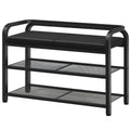 YATINEY Shoe Bench with Backrest, Entryway Bench, 2-Tier Shoe Rack with PU Padded Seat, Upholstered Shoe Storage Bench with Back, for Hallway, Entryway, Foyer, Bedroom, Black HX04BB