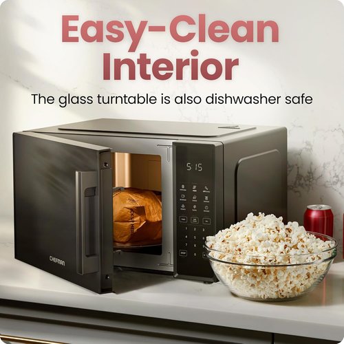Chefman Microwave Oven - 0.9 Cu. Ft. Capacity, 900 Watts, 10 Power Levels & Child Safety Lock - Black