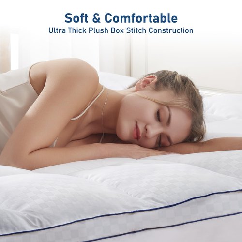 King Mattress Topper Extra Thick Pillowtop Cooling Mattress Topper Plush Mattress Pad Cover Protector with 8-21 Inch Deep Pocket 3D Snow Down Alternative Fill White
