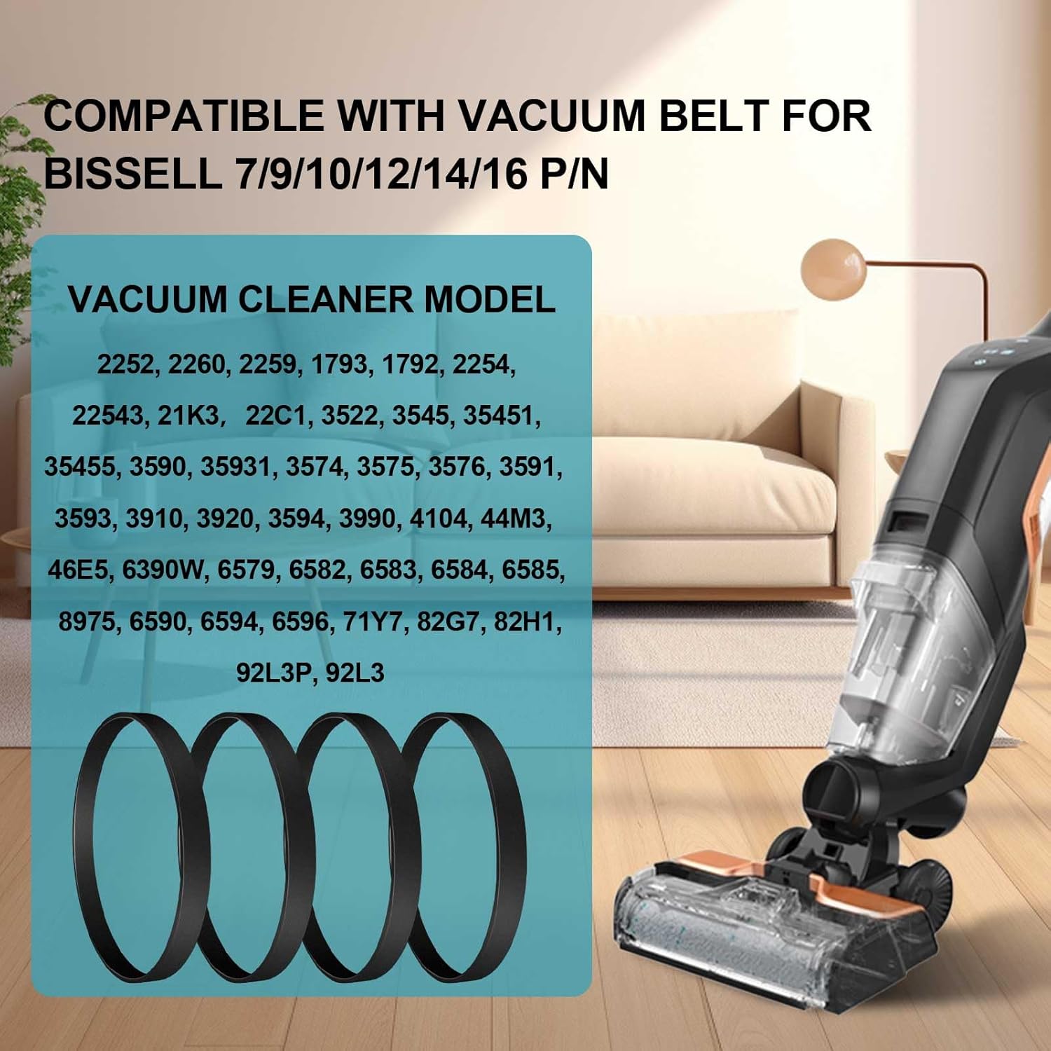 Vacuum Belt Compatible for Bissell 7/9/10/12/14/16 p/n 3031120 4PCS Pet Vacuum Cleaner Belt Replacement PN 2031093 3031123 32074 1606929