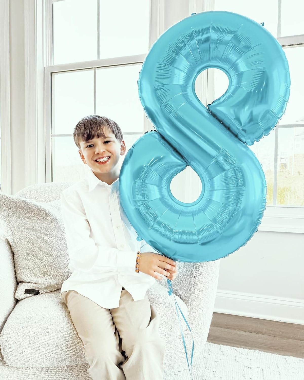 Pearlescent Blue Number 8 Balloon - 40 Inch Birthday Decoration for Boys & Girls