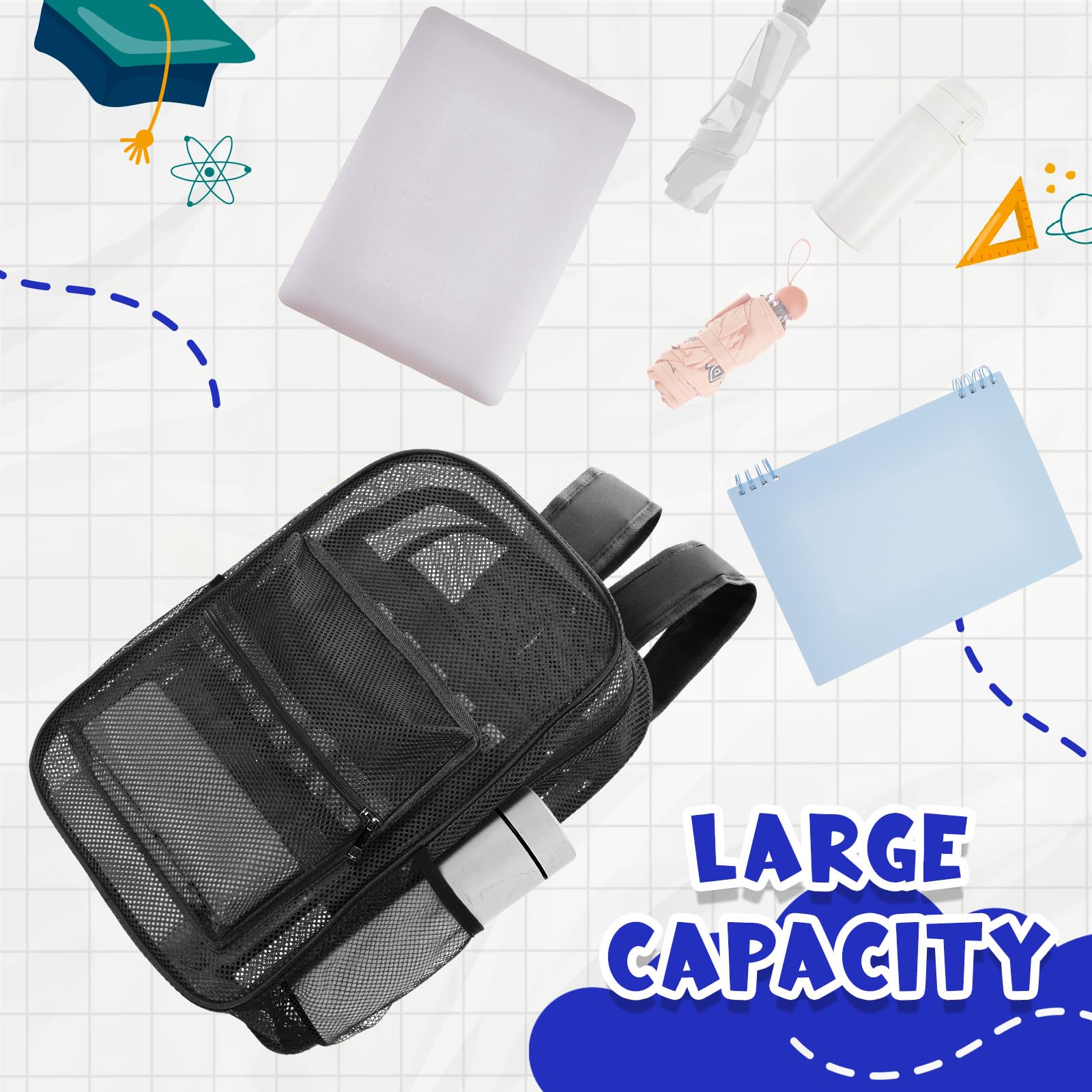 Amylove 6 Pcs Mesh Backpack Bulk 17 Inch See Through Heavy Duty Mesh Bookbags for Sports Travel Donation Charities (Colorful)