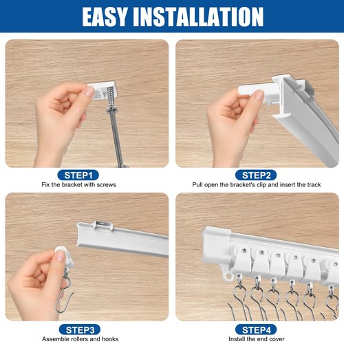Flexible Ceiling Curtain Track 3m/9.8ft - Bendable PVC with Embedded Steel Plate, Heavy Duty Ceiling Mounted Curtain Track for Windows, Room Divider, RV, Shower
