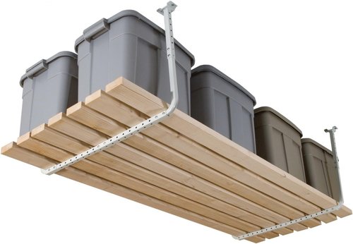 HyLoft Adjustable Garage Ceiling Mount Storage Rack Kit - 33" x 34" | White Overhead Organizer