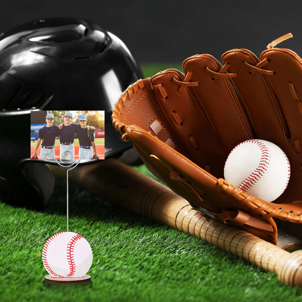 LIUBUJINGYING 24 Pcs Sports Ball Base Memo Clips Baseball Shaped Metal Wire Table Number Holders Baseball Card Holder Round Place Card Stands for Picture Note Card Menu Wedding Party Office