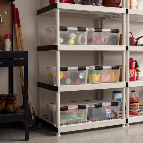 IRIS USA WeatherPro 19 Qt Storage Bins - BPA-Free Plastic with Tight Seal, Stackable & Nestable | Clear/Black, 6 Pack