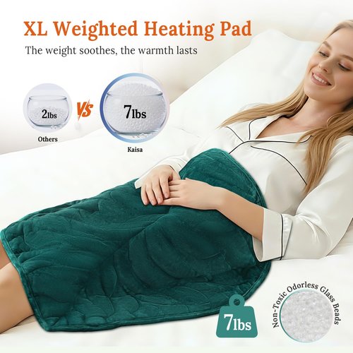 Kaisa Weighted Heating Blanket 7 lbs, 26" x 35" Large Size Weighted Heating Pad for Back Shoulder Abdomen, Soft Electric Heated Blankets, Green