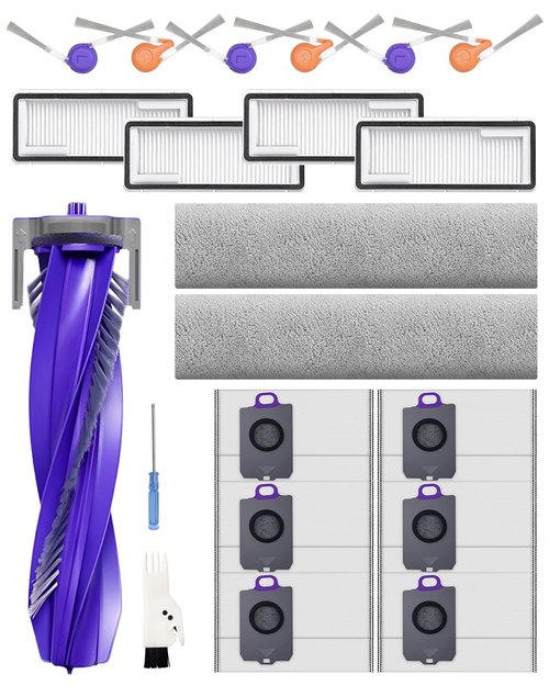 iRobacc 21 Pcs Replacement Parts for Narwal Flow Robot Vacuum Cleaner: 1 Main Brush, 4 Side Brushes, 4 HEPA Filters, 6 Dust Bags, 2 Track Mop Pads, 1 Cleaning Brush