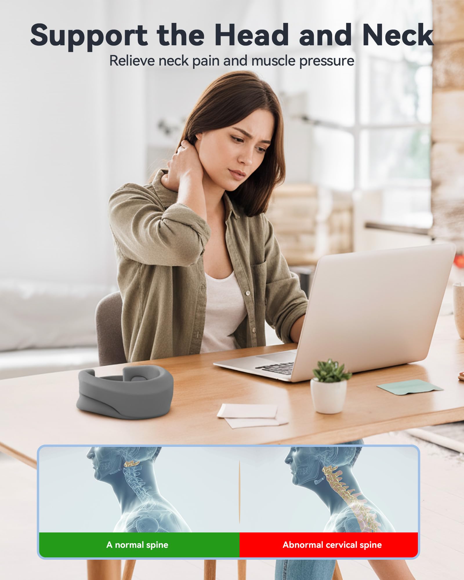 BETOVIN Heated Neck Brace Cervical Collar Neck Support Brace with Heating Pad Medium Size Grey Fits Neck Circumference 12.6-15.8 inchs, Height 3.0-3.3 inches