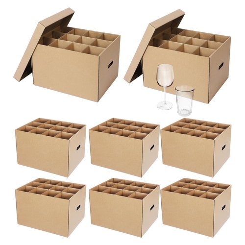 Feifeiya 8 Pack Wine Glass Moving Boxes Kitchen Moving Boxes with Handle Kitchen Kit with Lid for Dish Glassware (15 x 12 x 10 Inches)