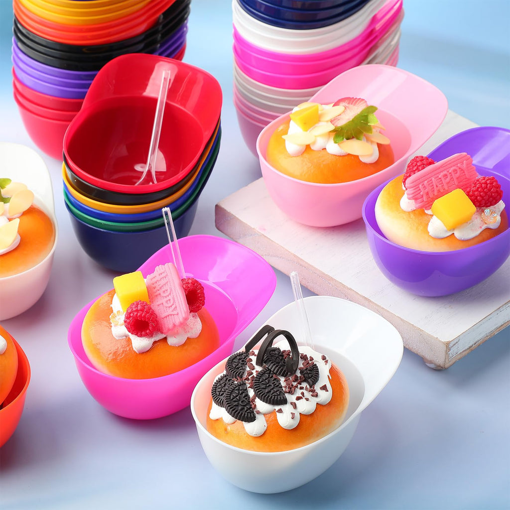 Honeydak 48 Pack Plastic Baseball Helmet Bowl with Spoons 8 oz Mini Ice Cream Dessert Baseball Cap Bowls Party Snack Cups for Birthday Party Decorations Supplies