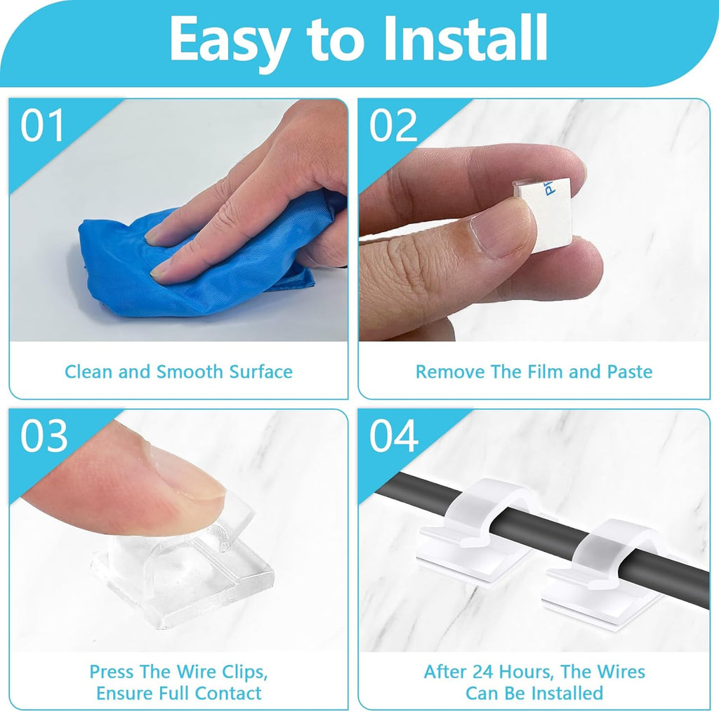 Abnii Cable Clips - 100PCS Adhesive Wire Organizer for Strong Wall & Desk Management | Clear Small