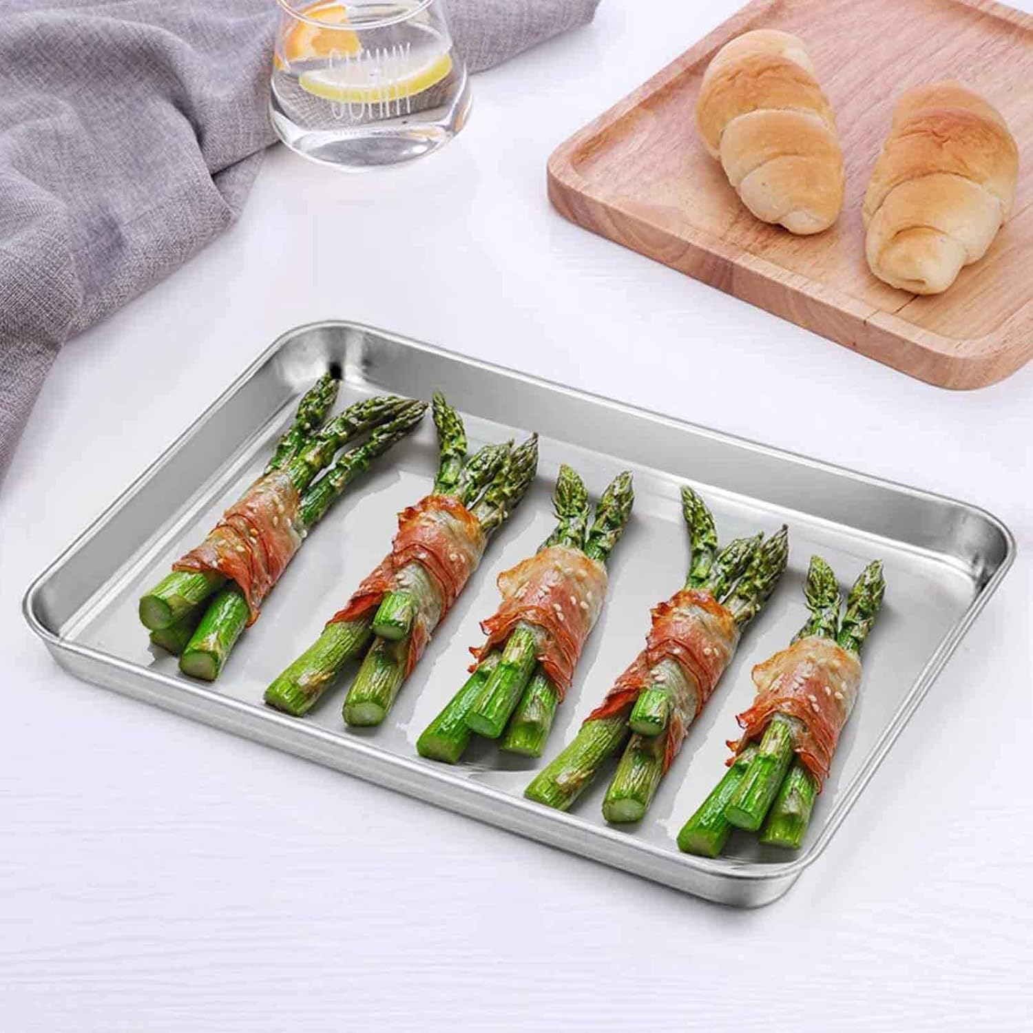 TeamFar Stainless Steel Toaster Oven Pan - Heavy Duty, Deep Edge, Dishwasher Safe | 8''x10.5''x1''