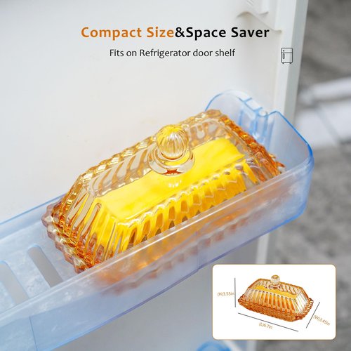 QFkirs Amber Glass Butter Dish with Lid, Crystal Covered Butter Dish for Countertop for Kitchen Dining Table Decor, Butter Tray Keeper Container