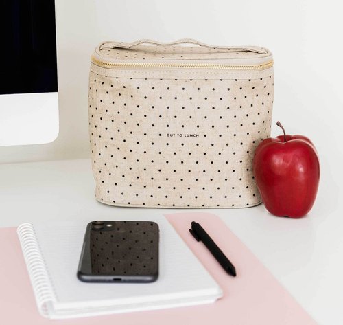 Kate Spade New York Insulated Lunch Tote, Cute Lunch Bag for Women, Compact 8 x 4.5 x 7.23" Size, Deco Dots (Out To Lunch)