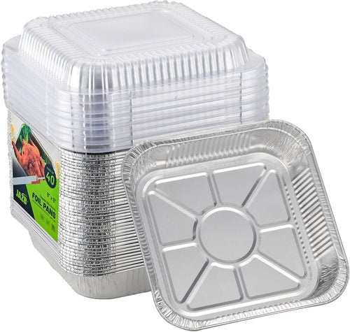 Jazb 8x8 Square Aluminum Foil Pans with Clear Plastic Lids - 40PCS Disposable Baking Pans for Food Storage & Cooking