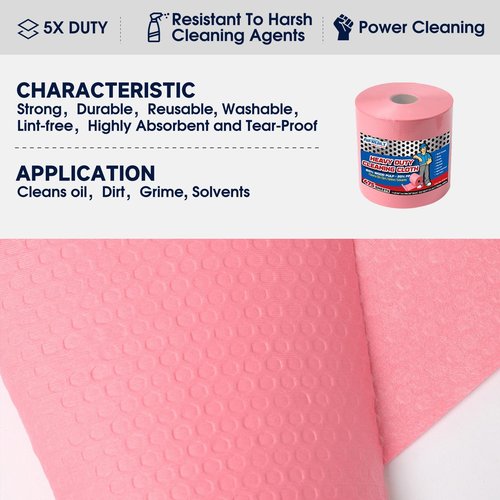 Power Cleaning Multi-task Shop Towels Remove Dirt Oil Grime Heavy Duty Workshop Rags Reusable Cleaning Cloth For Rough Surface-475 Sheets-Red-Jumbo Roll