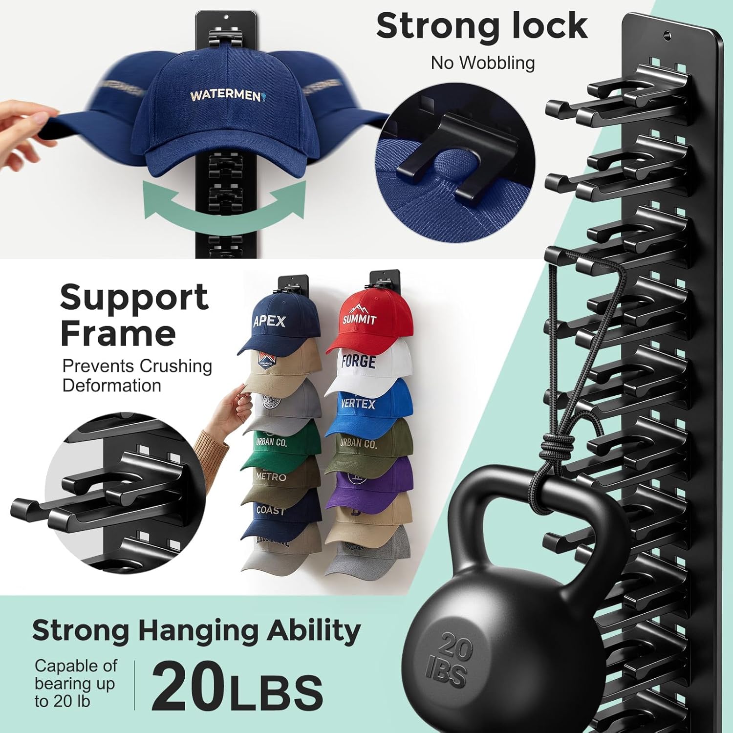 Skiennix Hat Organizer - 2 Pack Detachable DIY Rack Holds Up to 22 Baseball Caps | Black