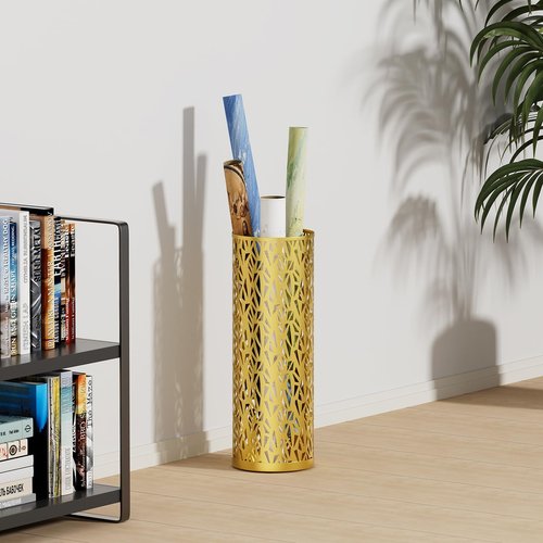 Gloserin Metal Round Umbrella Stand Rack,Free Standing Umbrella Holder Bin, Canes Walking Sticks Holder for Entryway, Home, Office,Gold