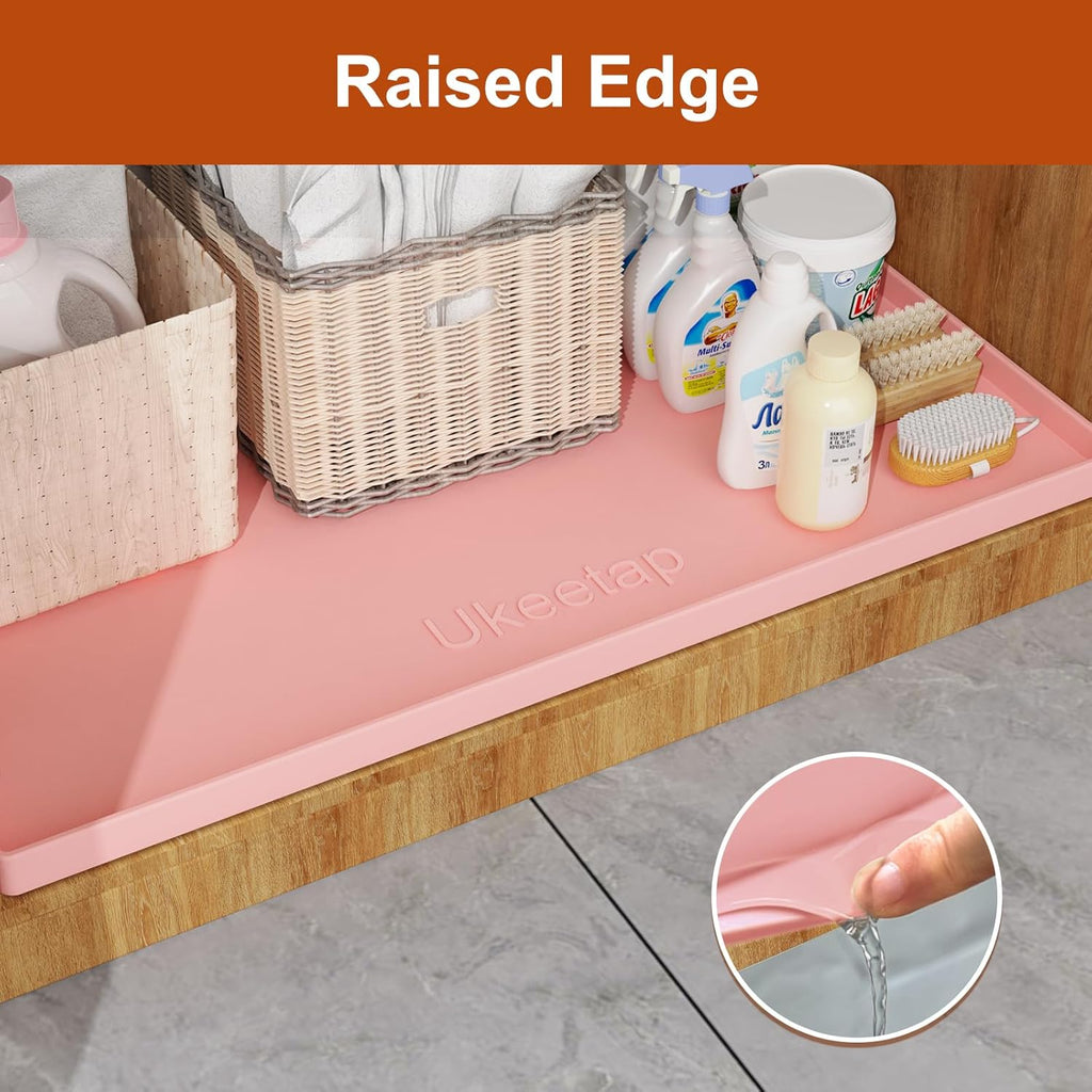 Ukeetap Extra Thick Silicone Mat - Waterproof Under Sink Mat for Kitchen & Bathroom | 34" x 22", Pink