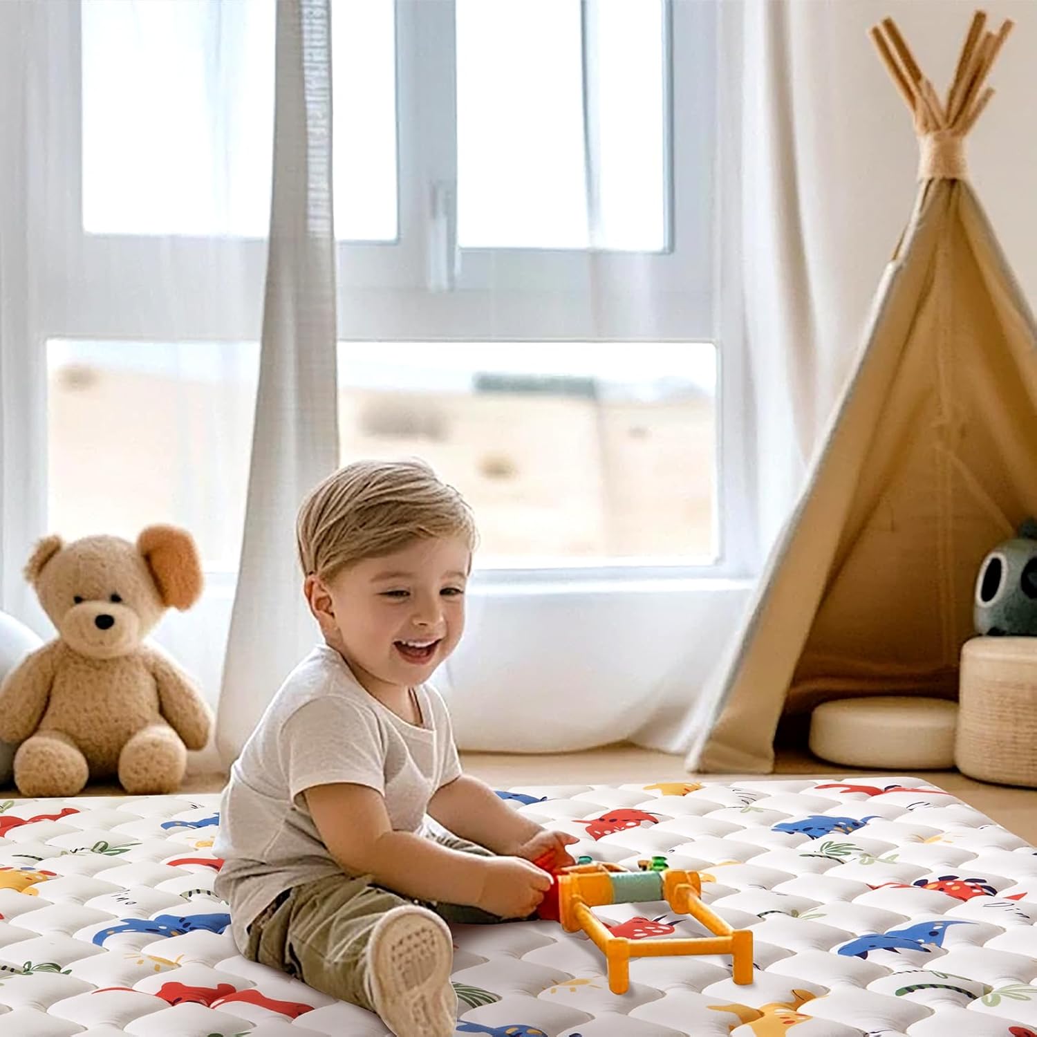 Odorless Premium Foam Baby Play Mat - Soft Hypoallergenic Crawling Mat | 50" x 50" Non-Slip Cushioning