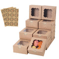 PFAMKEER 100 pcs 6x6x3 Inches Small Cake Box with Window, Bakery Pastry Cookie Boxes, Mini Pie container for Pastry,Dessert,Strawberries,Chocolates, Cupcakes with paper stickers (Brown)